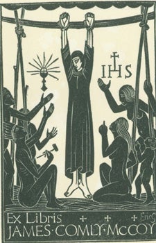 Item #51-0951 Jesuit Martyr with Nude Women. Bookplate for James Comly McCoy. Eric Gill