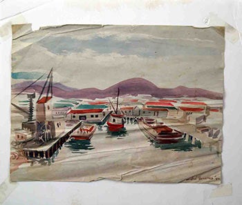 Item #51-0960 View of Kaiser Shipyards during WWII. André Boratko, 1912 - 1990.