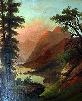 Item #51-0967 A California Lake with a Cabin and Mountains. William Voegtlin