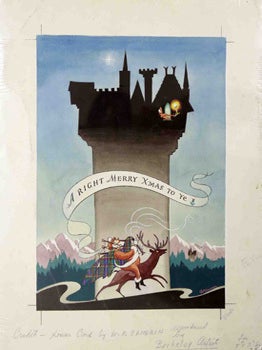 Item #51-0990 A Right Merry Xmas to Ye (Santa Claus with Bagpipes on a reindeer, serenading a...