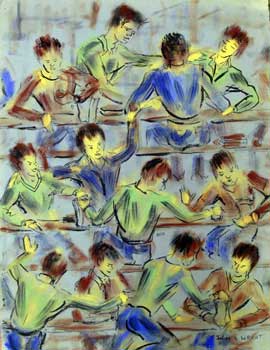 Wright, Julian Chapman (1904-1978) - Three Rows of Students in Motion