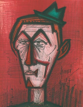 Item #51-1024 Le Clown au fond rouge. (Clown on a red Background). Bernard Buffet