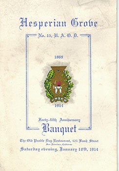 Item #51-1076 Menu for the Hesperian Grove's 45th Anniversary 1869-1914, at Bergez-Frank's Old...