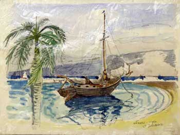 Delbos, Julius M. (1879-1980) - A Sailboat Moored in Nassau