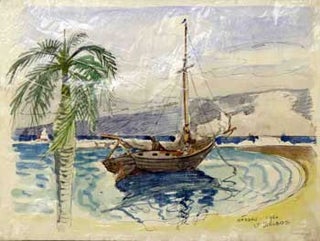 Item #51-1098 A Sailboat Moored in Nassau. Julius M. Delbos