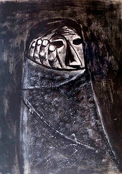 Item #51-1288 Woman in a Shawl holding her Head. Mujer en un mantón sosteniendo su cabeza....