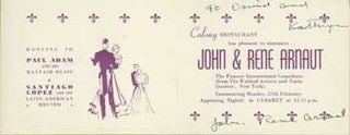 Item #51-1329 Signed and inscribed Colony Restaurant promotional card by Paul Adam [and his...
