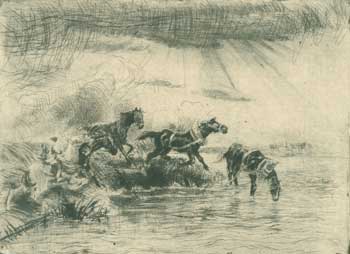 Item #51-1367 Horseman driving horses to a River. Adolf J. Jelinek Alex.