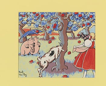 Item #51-1472 Bo-Peep in the Apple Orchard with her Pigs and Billy Goat. Oskar Hauenstein, "Rick Van Rey", born 1883.