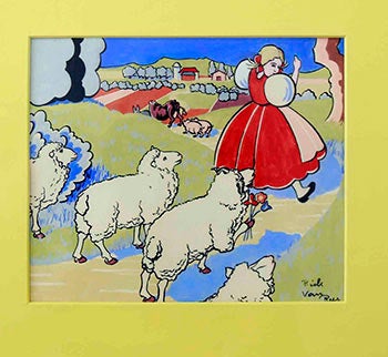 Item #51-1473 Bo-Peep on her way back to the Farm followed by 4 Sheep. Oskar Hauenstein, "Rick Van Rey", born 1883.