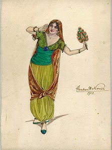 Item #51-1479 Persian or Indian Woman with as Peacock fan; costume for a circa 1912 play. Herbert...