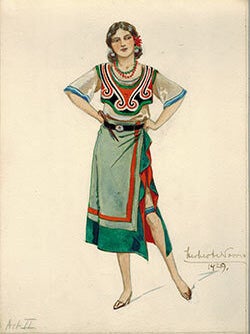 Item #51-1483 Mexican Woman with a fancy dress; costume for a circa 1929 play. Herbert Norris