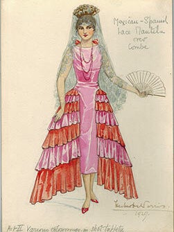 Item #51-1484 Mexican-Spanish Woman with a lace Mantilla and fan; costume for a circa 1929 play....