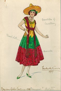 Item #51-1485 Mexican Woman in a Sombrero and Gala Costume; costume for a circa 1929 play. Herbert Norris, 1875? - 1950.