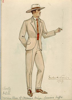 Item #51-1487 Mexican Man with a Cigar in a wide rimmed Hat and a Pachuco suit; costume for a circa 1929 play. Herbert Norris, 1875? - 1950.