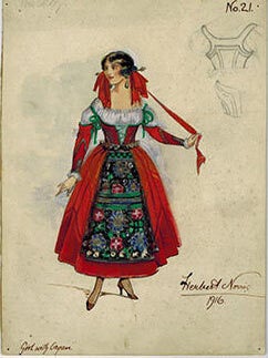 Item #51-1499 Young Woman Lady in an elaborate floral dress and ribbons. Herbert Norris