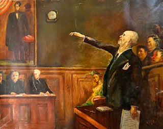 Item #51-1788 Lawyer Addressing the Bench with Portrait of Lincoln. Jack Levitz, 1896- 1964