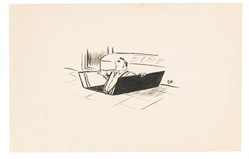 Williams, Garth (1912 -1996) - Man Emerging from a Sidewalk Basement Trap Door. Drawing for the New Yorker. Signed