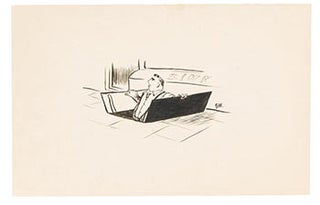 Item #51-1813 Man Emerging from a Sidewalk Basement trap door. Drawing for the New Yorker. ...