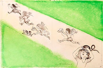 Item #51-1851 Children runnning is the street holding lizards . . for a Projected Book to be Entitled "My Mexico." Signed. Garth Williams, 1912 –1996.