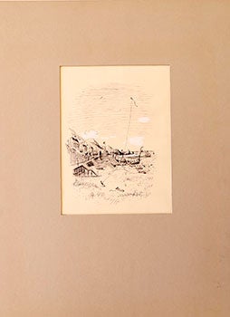 Item #51-1899 Flying a Kite at the Seashore. Original ink drawing for "The Door Opens" by Ernst...