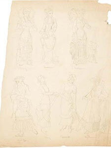 Item #51-2043 Women dressed for the Seasons. Original drawing. Garth Williams