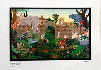 Item #51-2058 Poster for In Granny's Garden by Sarah Harrison. Signed. Mike Wilks.