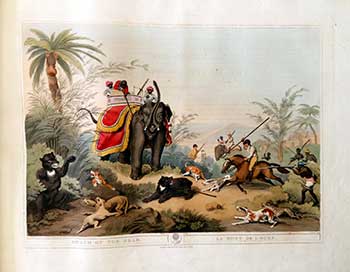 Item #51-2145 The Death of the Bear [with hunters on horses, elephant and foot]. Plate 29 from the Second Elephant Folio edition of ORIENTAL FIELD SPORTS : being a complete, detailed, and accurate description of the WILD SPORTS OF THE EAST. Samuel Howett, Thomas Williamson, Artist -, Author -.