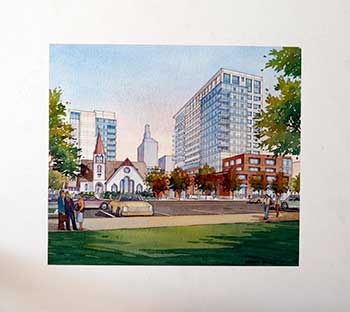 Item #51-2158 Rendering of a Proposed development called Marshall Squares, San Jose. Barney Davidge.