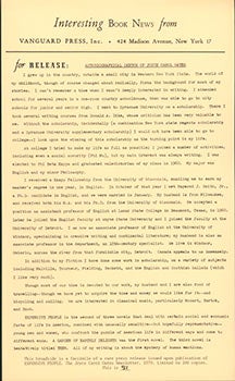 Item #51-2164 Autobiographical Sketch of Joyce Carol Oates as press release issued upon...