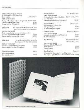 Item #51-2175 The Lord John Press Catalogue for 1987-1988. John Ashbery, Eudora Welty, John...