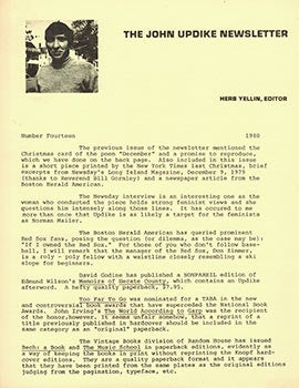 Item #51-2184 The John Updike Newsletter. Number Fourteen [With the poem "Season's Greetings " and essay "If I owned the Red Sox"]. John Updike, Herb Yellin.