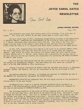 Oates, Joyce Carol and and James Pepper(editor) - The Joyce Carol Oates Newsletter. Vol. 1, No. 2