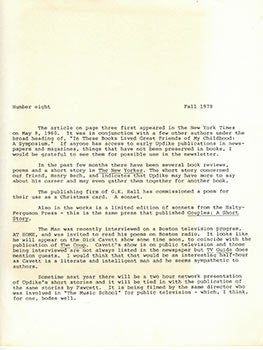 Item #51-2198 Typescript for The John Updike Newsletter. Number eight. Fall 1978 [With an essay...