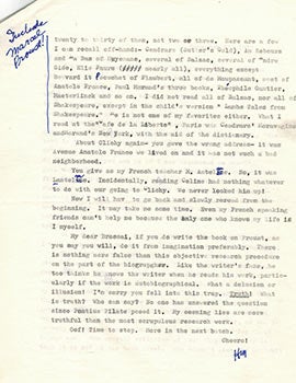 Item #51-2216 Important letter from Miller to Brassaï, pointing out errors in "Henry Miller the...