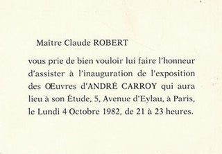 Item #51-2230 Invitation to Vernissage for André Carroy. Claude Robert