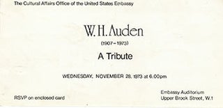Item #51-2304 Invitation to "A Tribute " to W.H. Auden at the American Embassy in London on Nov....