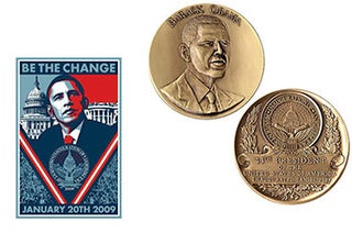 Item #51-2475 Original Obama 2009 Inauguration package of collectibles: bronze medallion with...