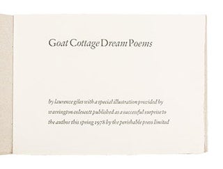 Item #51-2536 Goat Cottage Dream Poems. Laurence T. Giles, Warrington Colescott
