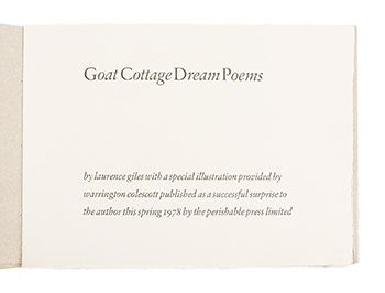 Item #51-2536 Goat Cottage Dream Poems. Laurence T. Giles, Warrington Colescott.