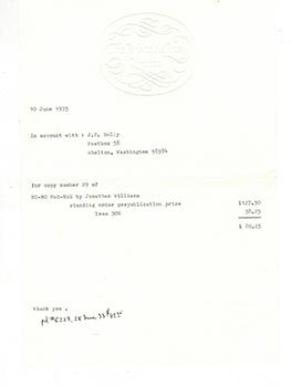 Item #51-2558 Invoice and Correspondence Re: "No-No Nse-Nse " by Jonathan Williams. Walter Hamady, J F. Holly.