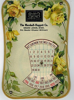Item #51-2584 Ten Year Calendar. 1910-1920. Marshall-Huggett Co