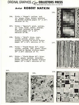 Item #51-2592 Collectors Press Catalogue for Five lithographs: Steps, Apollo, Grid, Field Mouse...