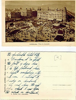 Item #51-2623 Photographic view postcards of Barcelona with manuscript text verso. Lucien...