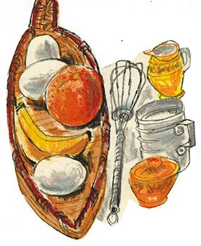 Item #51-2643 Seven ink and colored crayon drawings for "Dining in Mexico." Earl Thollander