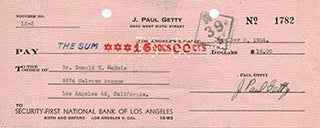 Item #51-2658 Check signed by J. Paul Getty to Dr. Donald H. McDole , Los Angeles California for...