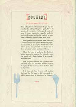 Item #51-2662 Cookery. To Make Gosky Patties. Broadside. Graham Ferrier Mackintosh, Noel Young,...