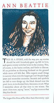 Item #51-2676 Portrait of Ann Beattie with text from "Where You'll find Me?" Sidney Chafetz, Ann Beatti Broadside, artist, author.