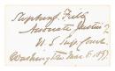 Item #51-2703 Signed calling card of Supreme Court Justice Stephen J. Field. Supreme Court Justice Stephen J. Field.