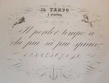 Item #51-2757 La moderna coltura calligrafica a mano posata e volante: Il tempo è prezioso. [Calligraphic Engraving]. Raffaele Radisini.